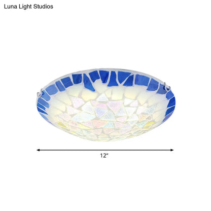 DecorBites™ DecorBites™ Baroque Stained Glass Bowl Flushmount Light - Blue 12"/16"/19.5" Wide, 3 Lights