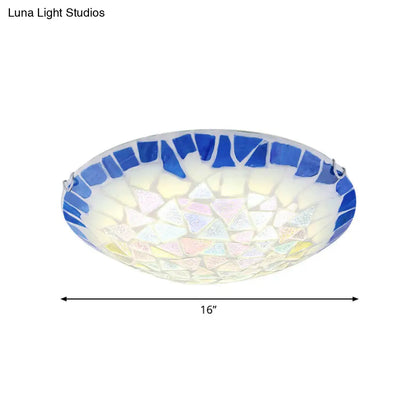 DecorBites™ DecorBites™ Baroque Stained Glass Bowl Flushmount Light - Blue 12"/16"/19.5" Wide, 3 Lights