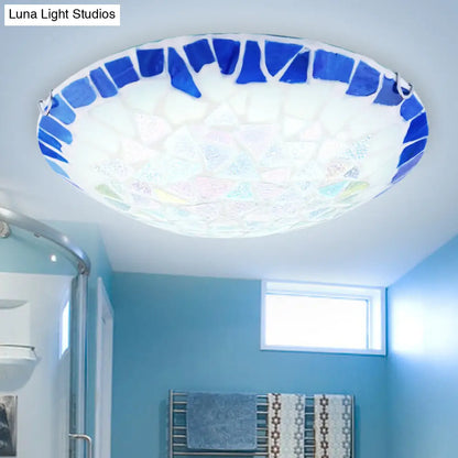 DecorBites™ DecorBites™ Baroque Stained Glass Bowl Flushmount Light - Blue 12"/16"/19.5" Wide, 3 Lights