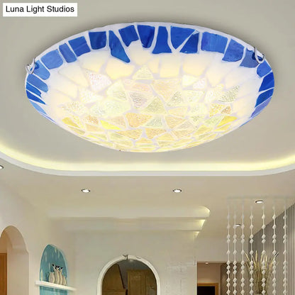 DecorBites™ DecorBites™ Baroque Stained Glass Bowl Flushmount Light - Blue 12"/16"/19.5" Wide, 3 Lights