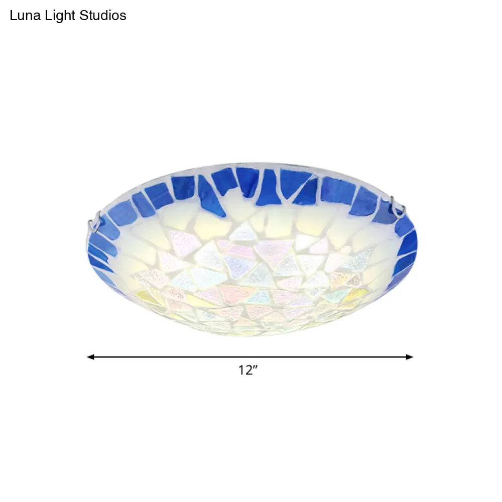 DecorBites™ DecorBites™ Baroque Stained Glass Bowl Flushmount Light - Blue 12"/16"/19.5" Wide, 3 Lights