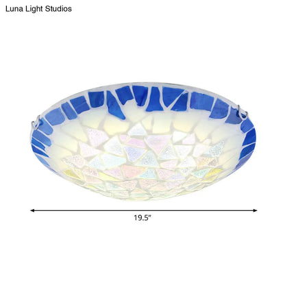 DecorBites™ DecorBites™ Baroque Stained Glass Bowl Flushmount Light - Blue 12"/16"/19.5" Wide, 3 Lights