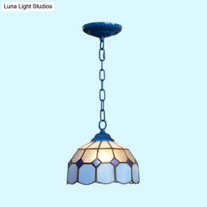 Baroque Stained Glass Ceiling Light Fixture in Black/White/Blue for Dining Room - 1 Head Suspension