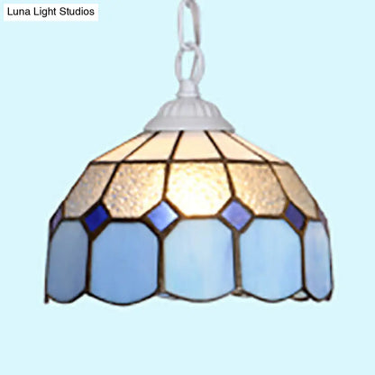 Baroque Stained Glass Ceiling Light Fixture in Black/White/Blue for Dining Room - 1 Head Suspension