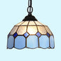 Baroque Stained Glass Ceiling Light Fixture in Black/White/Blue for Dining Room - 1 Head Suspension