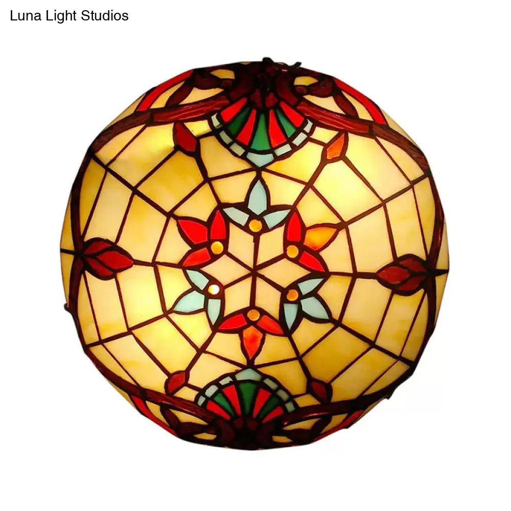 DecorBites™ DecorBites™ Baroque Stained Glass Ceiling Light with Jewel Decoration - Flush Mount Bowl Shade