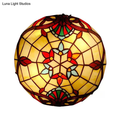 DecorBites™ DecorBites™ Baroque Stained Glass Ceiling Light with Jewel Decoration - Flush Mount Bowl Shade