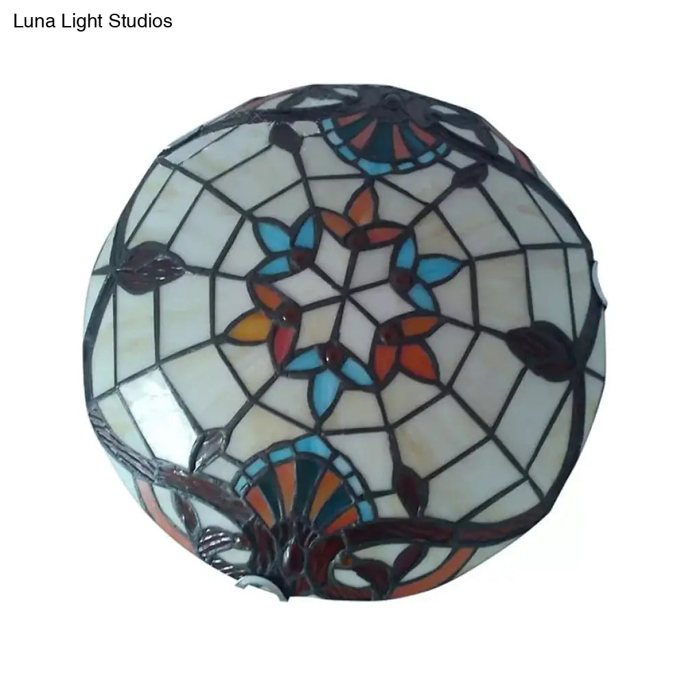 DecorBites™ DecorBites™ Baroque Stained Glass Ceiling Light with Jewel Decoration - Flush Mount Bowl Shade