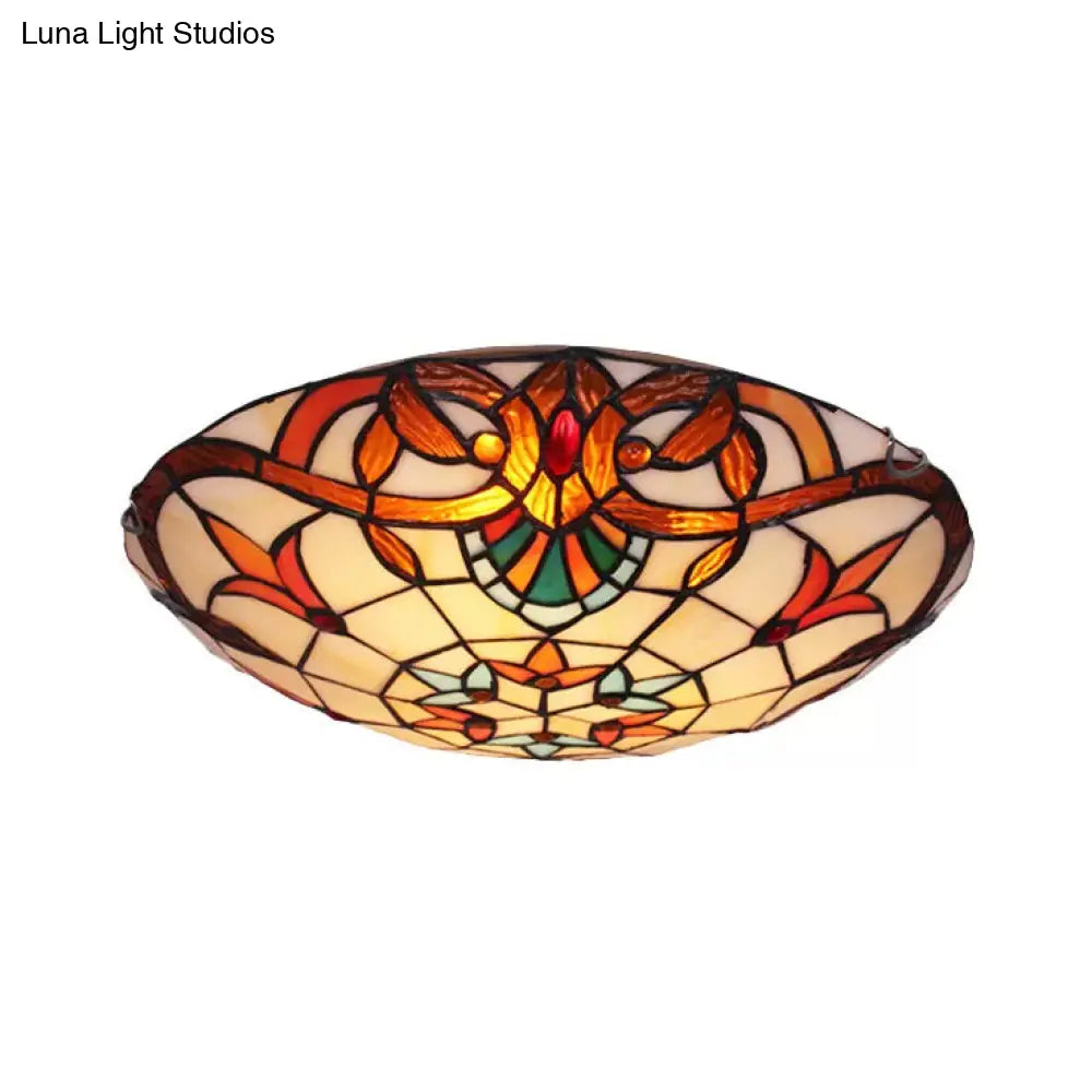 DecorBites™ DecorBites™ Baroque Stained Glass Ceiling Light with Jewel Decoration - Flush Mount Bowl Shade