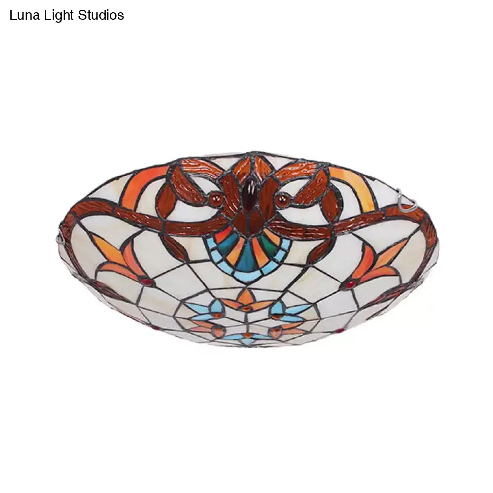 DecorBites™ DecorBites™ Baroque Stained Glass Ceiling Light with Jewel Decoration - Flush Mount Bowl Shade