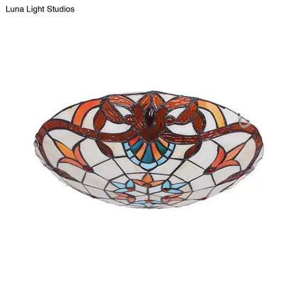 DecorBites™ DecorBites™ Baroque Stained Glass Ceiling Light with Jewel Decoration - Flush Mount Bowl Shade