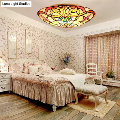 DecorBites™ DecorBites™ Baroque Stained Glass Ceiling Light with Jewel Decoration - Flush Mount Bowl Shade