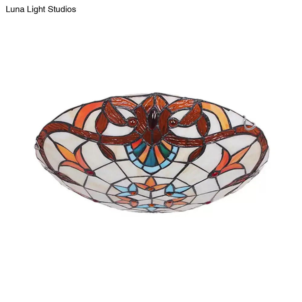 DecorBites™ DecorBites™ Baroque Stained Glass Ceiling Light with Jewel Decoration - Flush Mount Bowl Shade