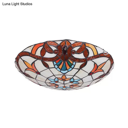 DecorBites™ DecorBites™ Baroque Stained Glass Ceiling Light with Jewel Decoration - Flush Mount Bowl Shade