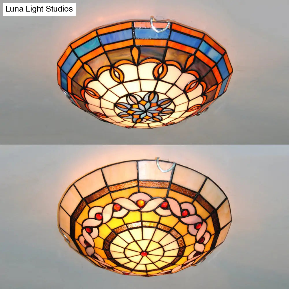 Lámpara de techo empotrada DecorBites™ de vitral barroco: Lámpara de techo tipo bol azul/amarillo para sala de estar