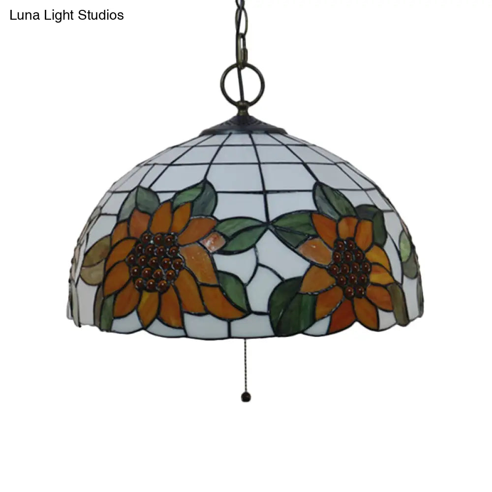 Baroque Style Black Stained Glass Chandelier Pendant Light with 3 Bulbs and Petal Pattern