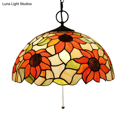 Baroque Style Black Stained Glass Chandelier Pendant Light with 3 Bulbs and Petal Pattern