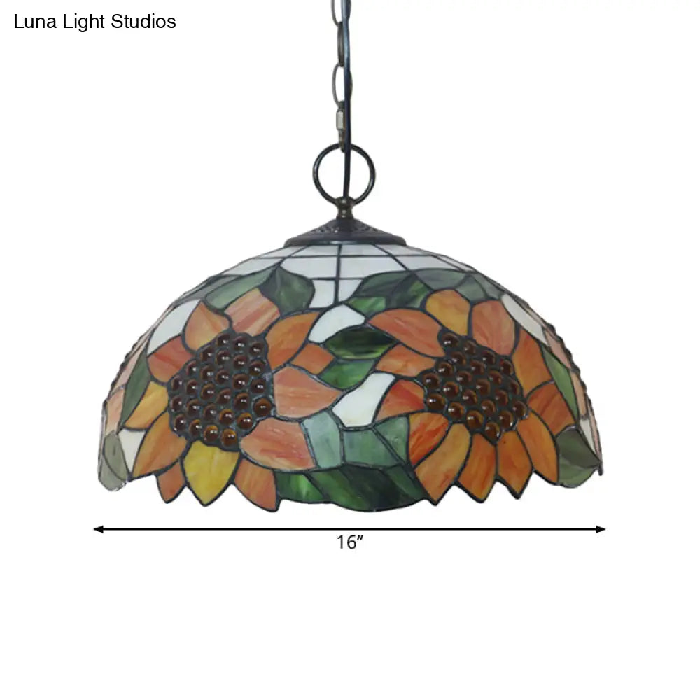 Baroque Style Black Stained Glass Chandelier Pendant Light with 3 Bulbs and Petal Pattern