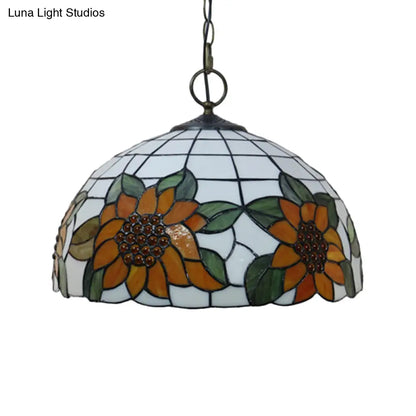 Baroque Style Black Stained Glass Chandelier Pendant Light with 3 Bulbs and Petal Pattern