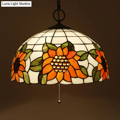 Baroque Style Black Stained Glass Chandelier Pendant Light with 3 Bulbs and Petal Pattern