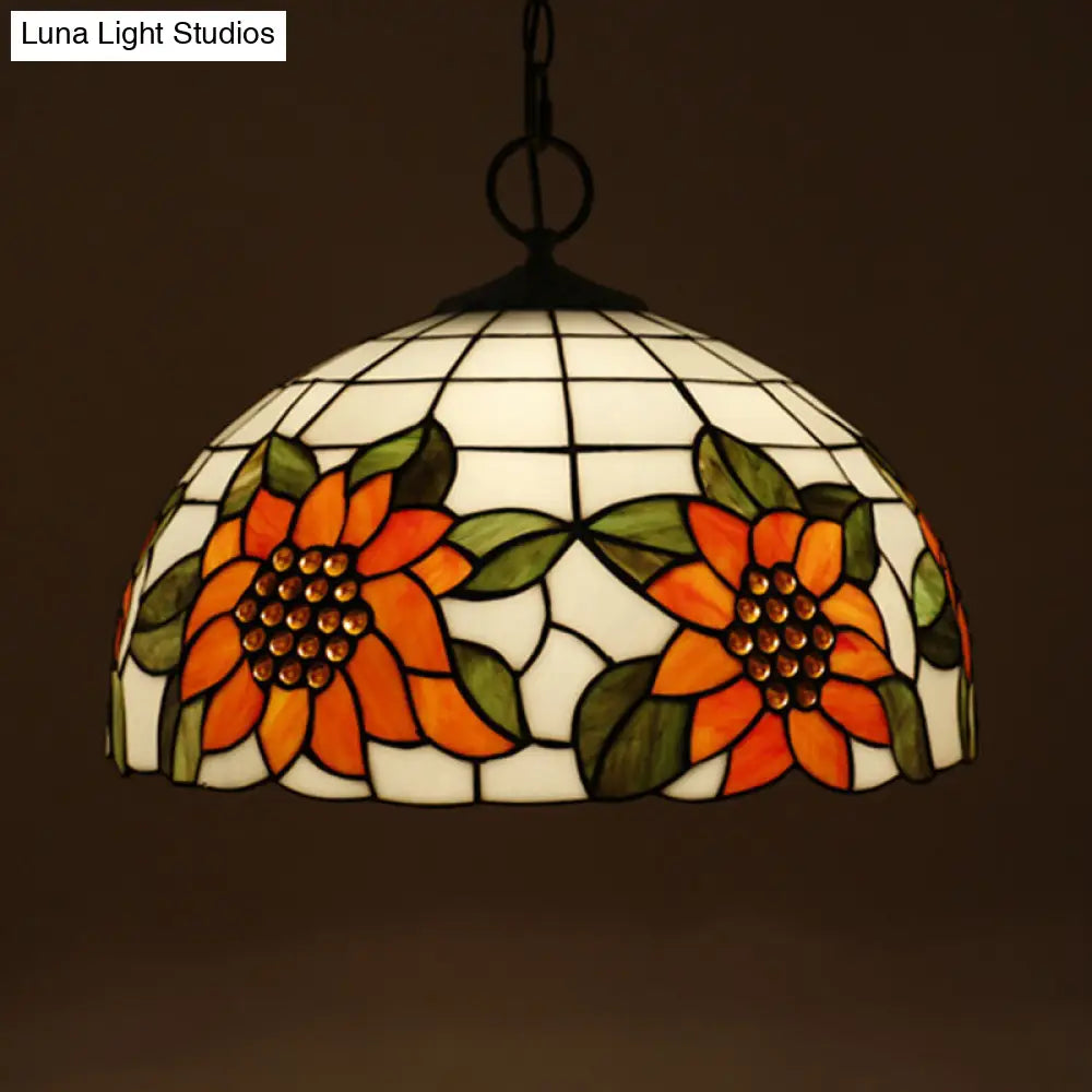 Baroque Style Black Stained Glass Chandelier Pendant Light with 3 Bulbs and Petal Pattern