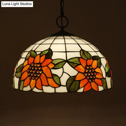 Baroque Style Black Stained Glass Chandelier Pendant Light with 3 Bulbs and Petal Pattern