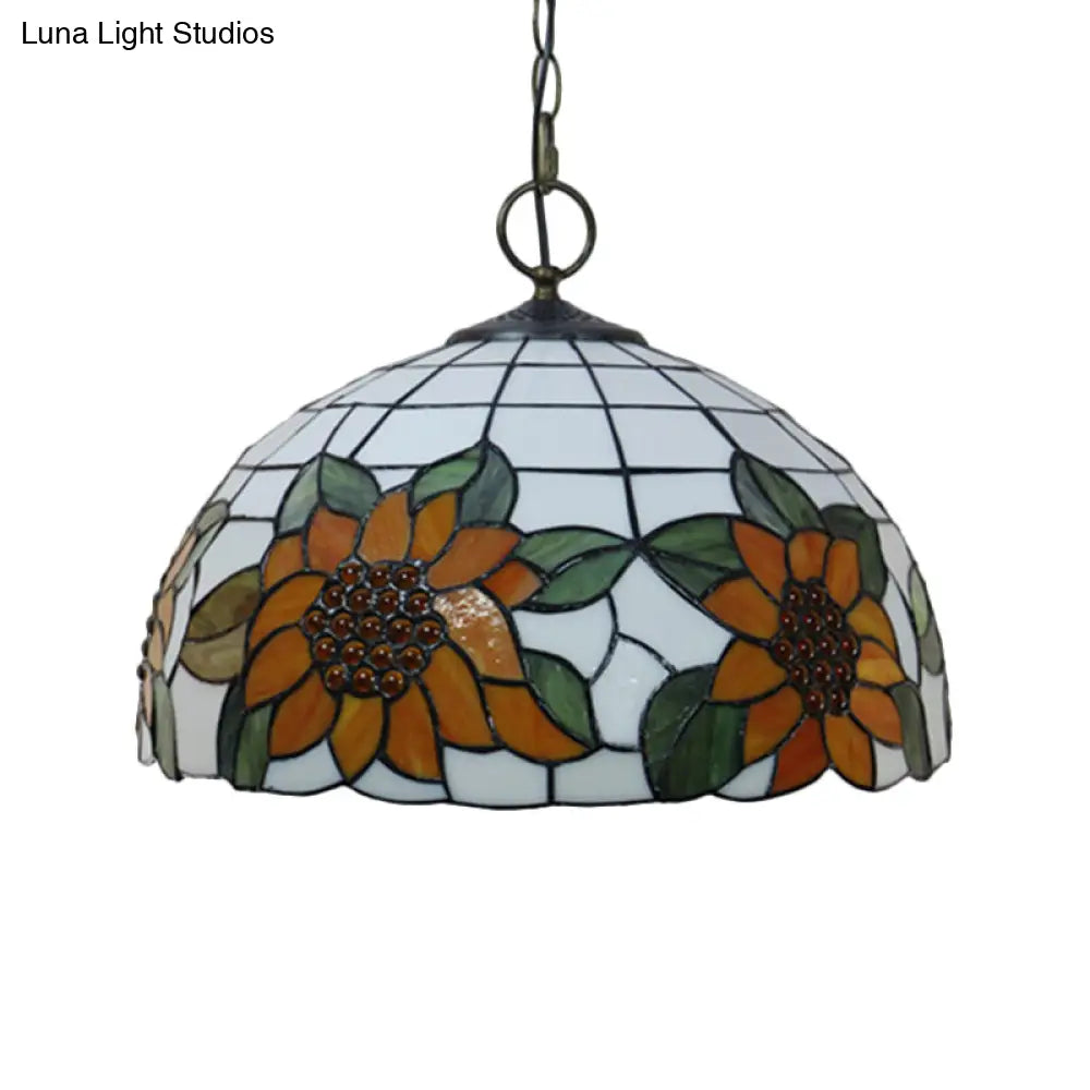 Baroque Style Black Stained Glass Chandelier Pendant Light with 3 Bulbs and Petal Pattern