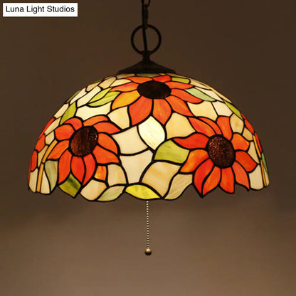 Baroque Style Black Stained Glass Chandelier Pendant Light with 3 Bulbs and Petal Pattern