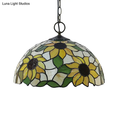 Baroque Style Black Stained Glass Chandelier Pendant Light with 3 Bulbs and Petal Pattern