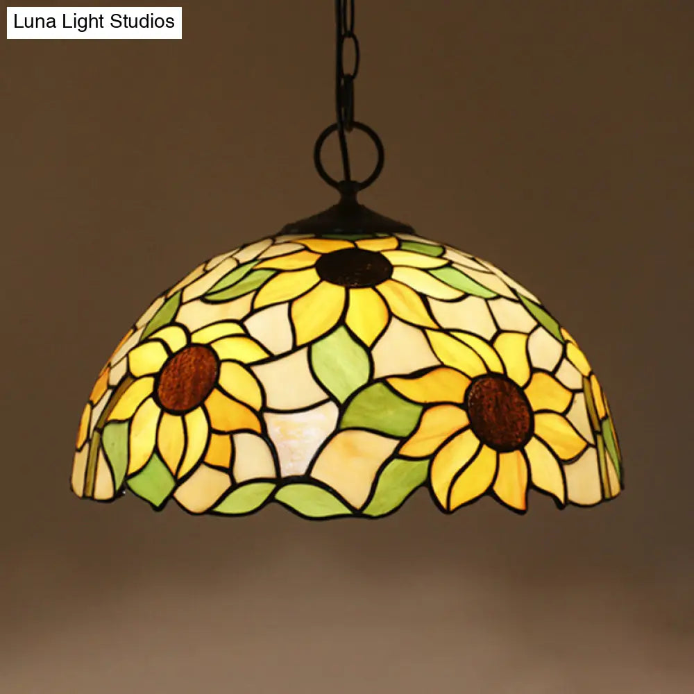 Baroque Style Black Stained Glass Chandelier Pendant Light with 3 Bulbs and Petal Pattern