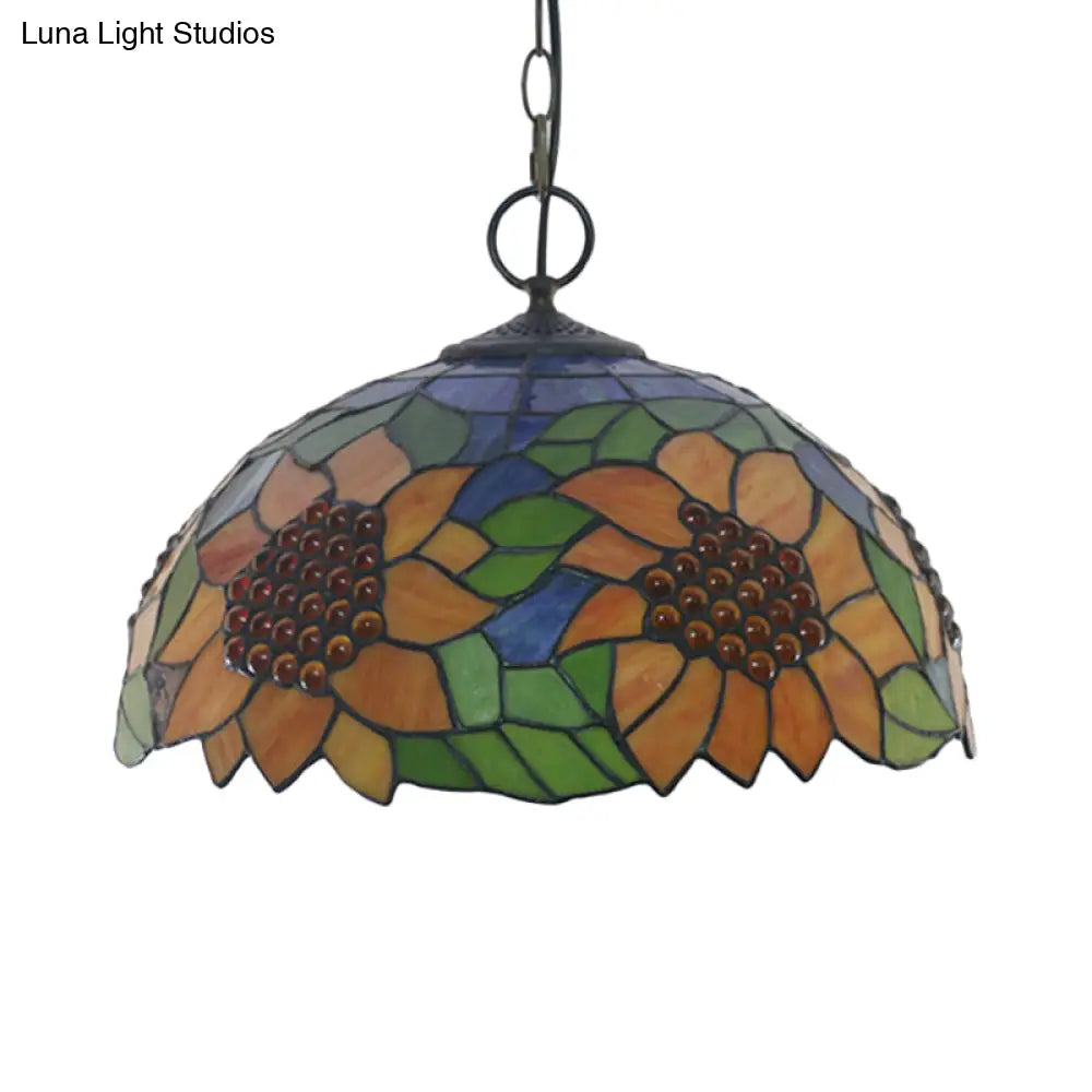 Baroque Style Black Stained Glass Chandelier Pendant Light with 3 Bulbs and Petal Pattern