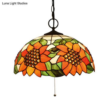 Baroque Style Black Stained Glass Chandelier Pendant Light with 3 Bulbs and Petal Pattern