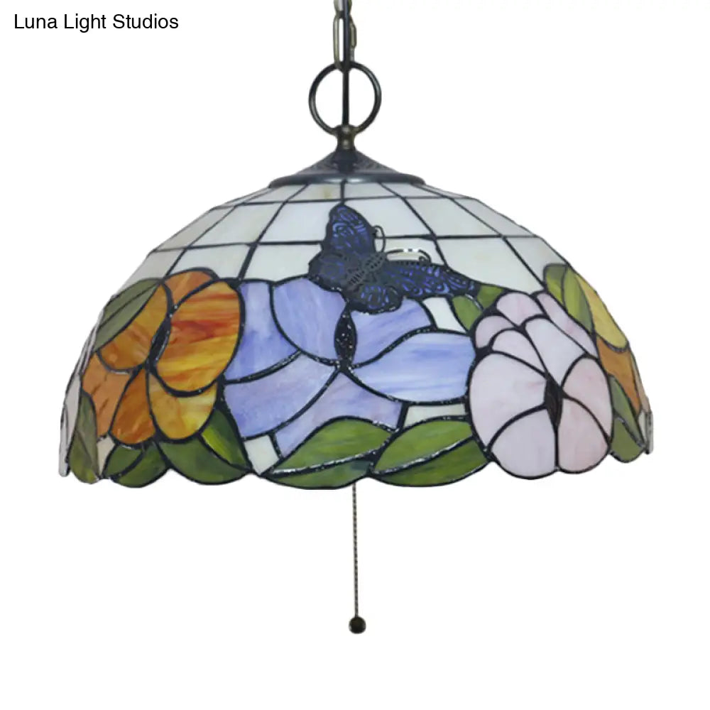 Baroque Style Black Stained Glass Chandelier Pendant Light with 3 Bulbs and Petal Pattern