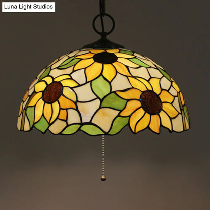 Baroque Style Black Stained Glass Chandelier Pendant Light with 3 Bulbs and Petal Pattern