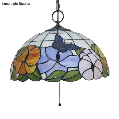 Baroque Style Black Stained Glass Chandelier Pendant Light with 3 Bulbs and Petal Pattern