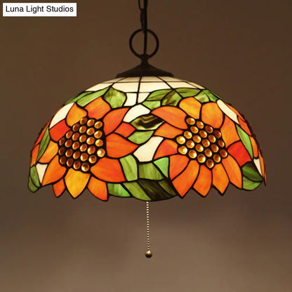 Baroque Style Black Stained Glass Chandelier Pendant Light with 3 Bulbs and Petal Pattern