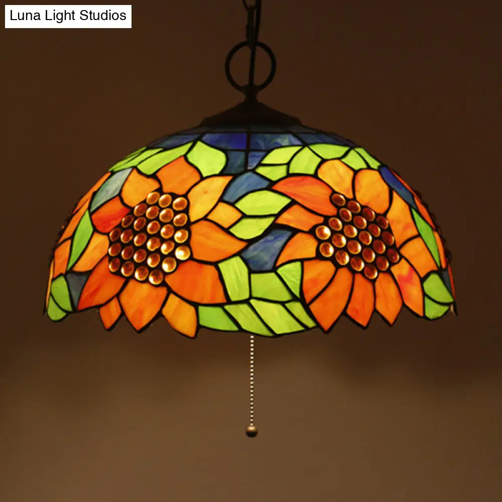 Baroque Style Black Stained Glass Chandelier Pendant Light with 3 Bulbs and Petal Pattern