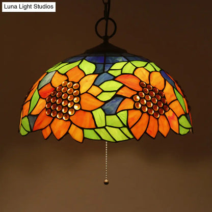 Baroque Style Black Stained Glass Chandelier Pendant Light with 3 Bulbs and Petal Pattern