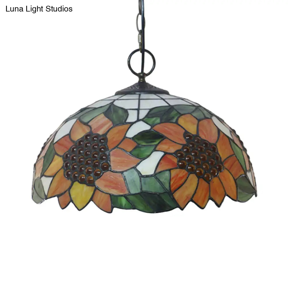 Baroque Style Black Stained Glass Chandelier Pendant Light with 3 Bulbs and Petal Pattern