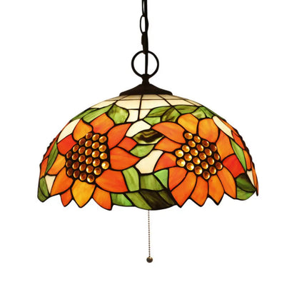 Baroque Style Black Stained Glass Chandelier Pendant Light with 3 Bulbs and Petal Pattern