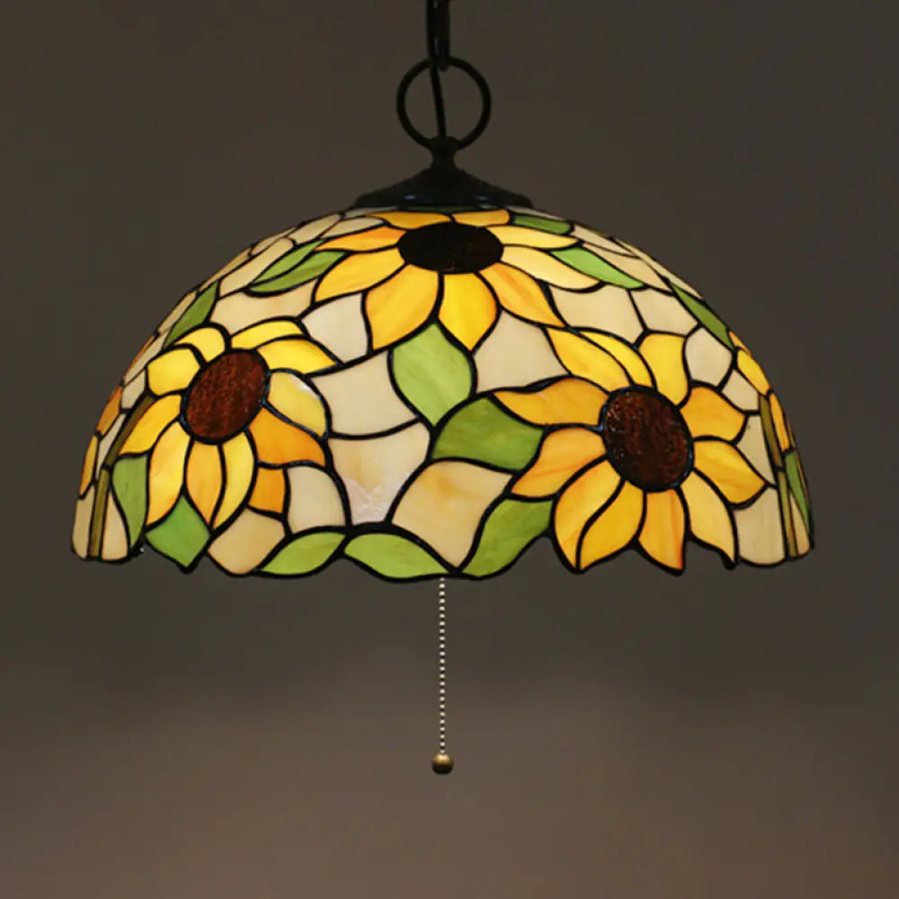 Baroque Style Black Stained Glass Chandelier Pendant Light with 3 Bulbs and Petal Pattern