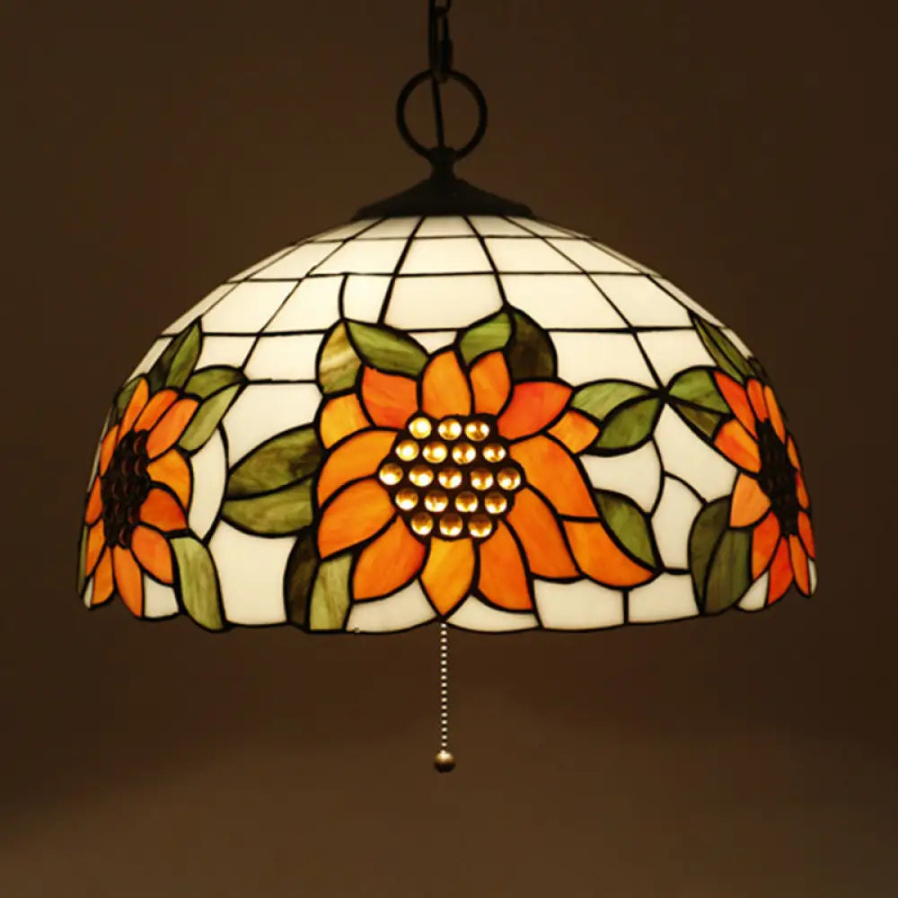 Baroque Style Black Stained Glass Chandelier Pendant Light with 3 Bulbs and Petal Pattern