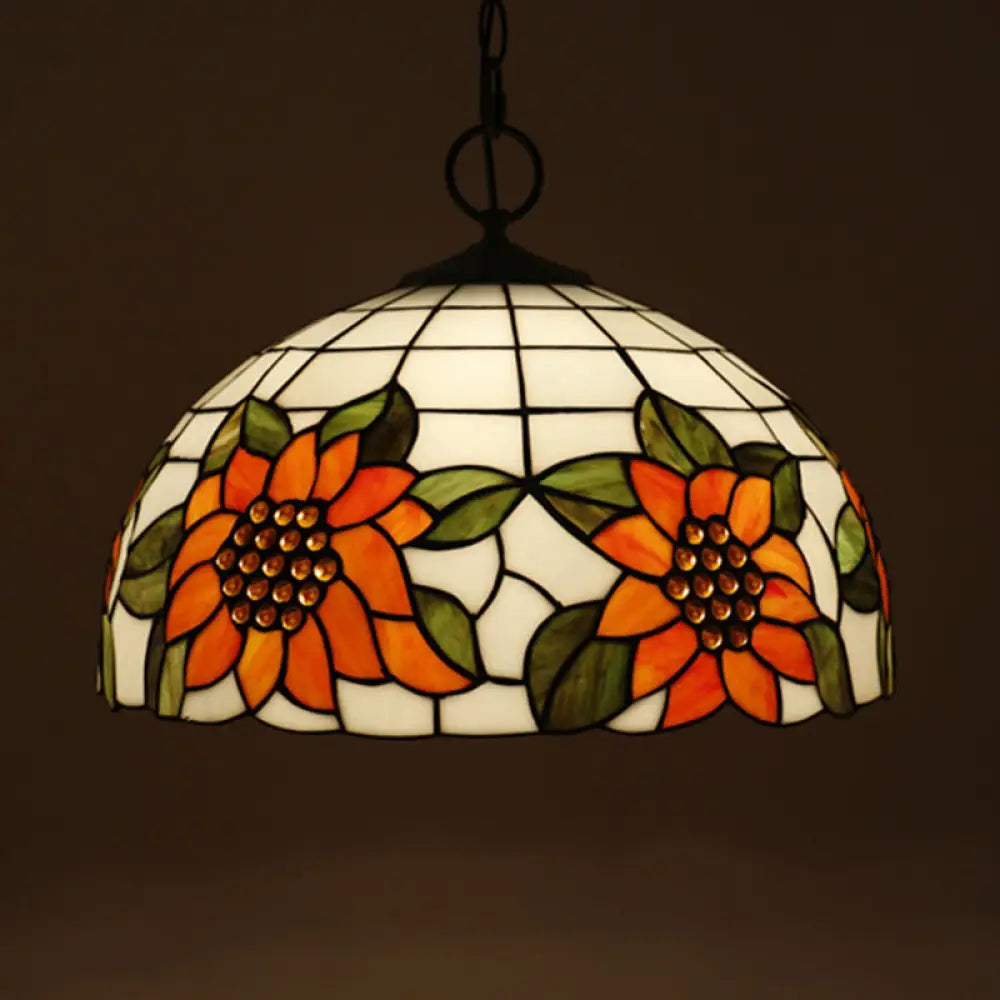 Baroque Style Black Stained Glass Chandelier Pendant Light with 3 Bulbs and Petal Pattern