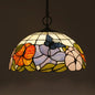 Baroque Style Black Stained Glass Chandelier Pendant Light with 3 Bulbs and Petal Pattern