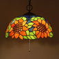 Baroque Style Black Stained Glass Chandelier Pendant Light with 3 Bulbs and Petal Pattern