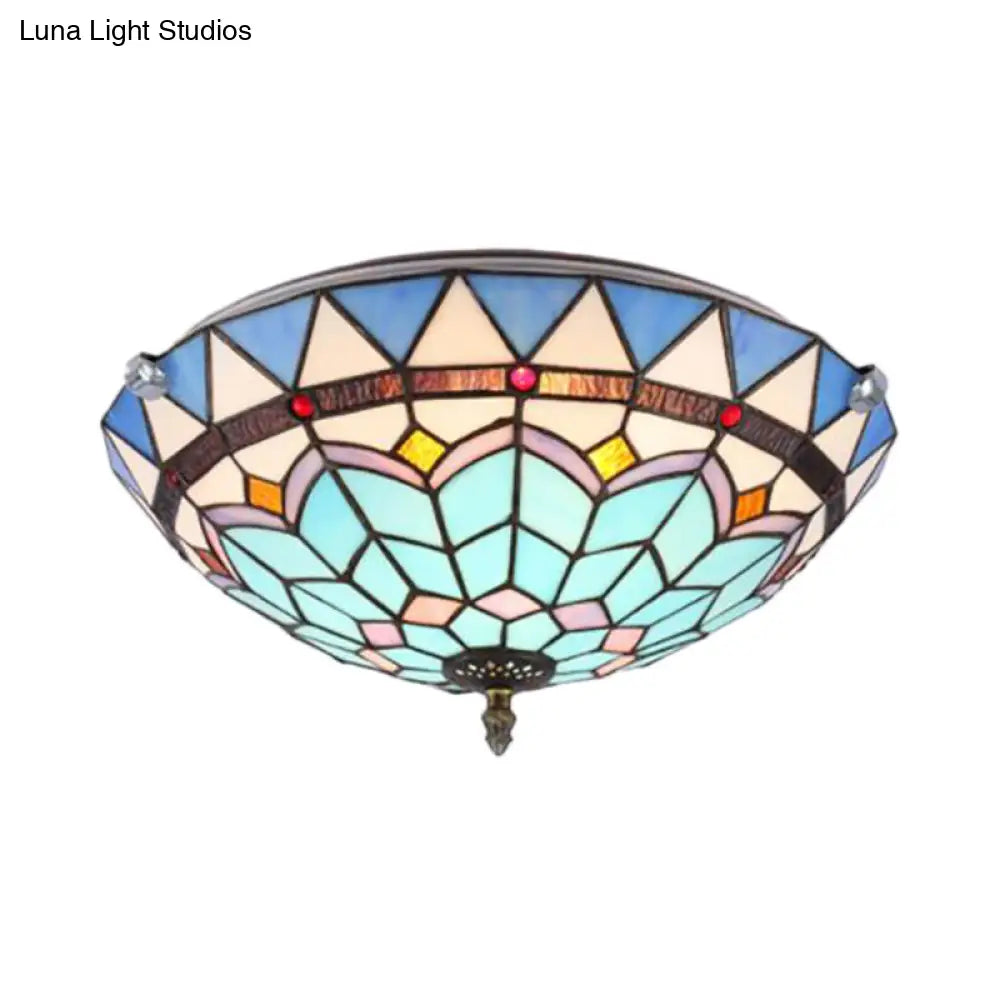 Lámpara de techo empotrada DecorBites™ de estilo barroco con pantalla de cristal azul, disponible en anchos de 12" y 19.5" - Ideal para la sala de estar