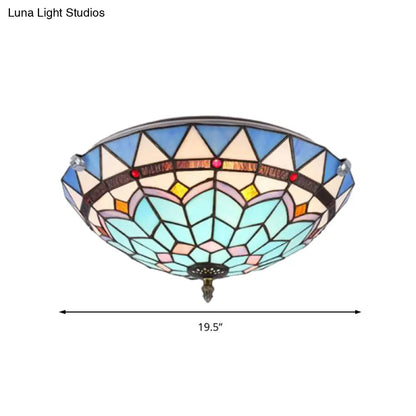 Lámpara de techo empotrada DecorBites™ de estilo barroco con pantalla de cristal azul, disponible en anchos de 12" y 19.5" - Ideal para la sala de estar