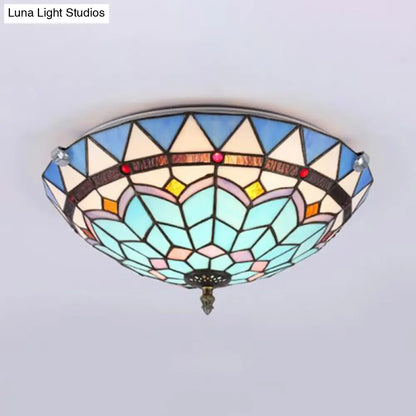 Lámpara de techo empotrada DecorBites™ de estilo barroco con pantalla de cristal azul, disponible en anchos de 12" y 19.5" - Ideal para la sala de estar