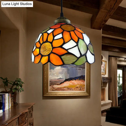 Baroque Style Orange Stained Glass Ceiling Light for Living Room