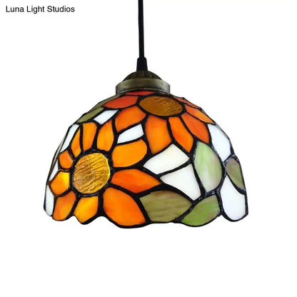 Baroque Style Orange Stained Glass Ceiling Light for Living Room